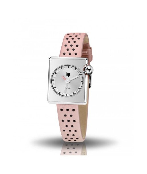 Montre Lip - Mach 2000 mini square bracelet cuir rose Livraison rapide