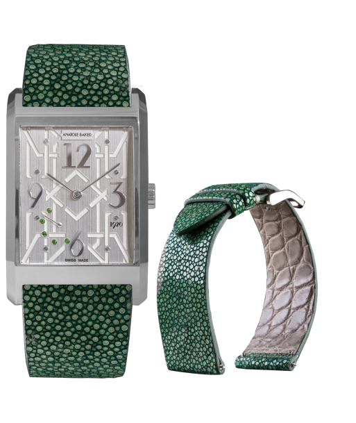 Vente exclusive - Montre ANATOLE BAKER 1920 - Dandy tsavorites vertes - Bracelet Galuchat vert Jusqu'à 80% De Réduction