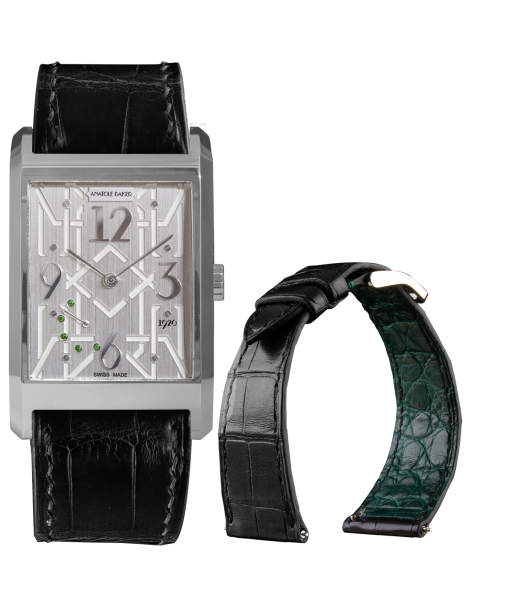 Montre ANATOLE BAKER 1920 - Dandy tsavorites vertes - Bracelet Alligator noir doublure verte Les êtres humains sont 