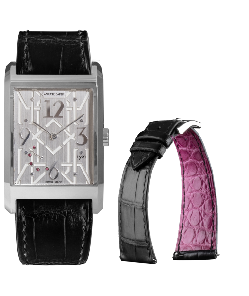 Montre ANATOLE BAKER 1920 - Dandy rubis roses - Bracelet alligator noir doublure rose est présent 