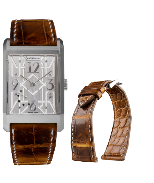 Montre ANATOLE BAKER 1920 - Dandy diamants noirs - Bracelet alligator Waxé marron chez Cornerstreet bien 