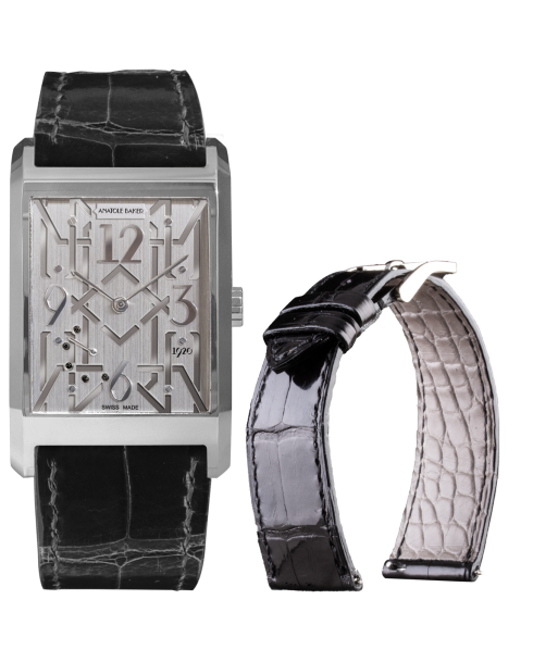 Montre ANATOLE BAKER 1920 - Gatsby diamants noirs - Bracelet alligator brillant noir En savoir plus