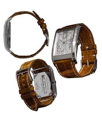 Montre ANATOLE BAKER 1920 - Dandy diamants noirs - Bracelet alligator Waxé marron chez Cornerstreet bien 