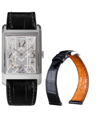 Bracelet montre cuir - Anatole Baker - Alligator noir doublure orange offre 