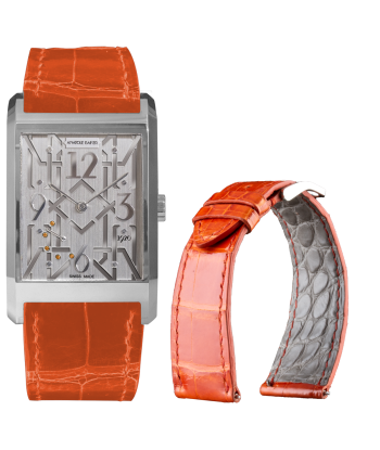 Bracelet montre cuir - Anatole Baker - Alligator brillant orange 2024