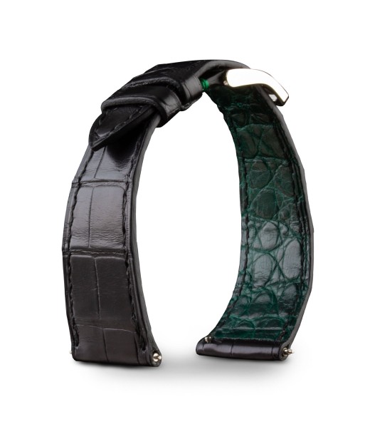 Bracelet montre cuir - Anatole Baker - Alligator noir doublure verte paiement sécurisé