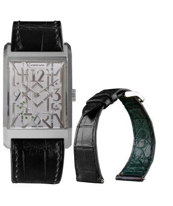 Bracelet montre cuir - Anatole Baker - Alligator noir doublure verte paiement sécurisé