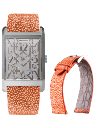 Bracelet montre cuir - Anatole Baker - Galuchat orange Faites des économies