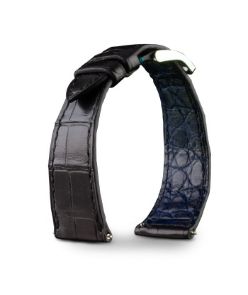 Bracelet montre cuir - Anatole Baker - Alligator noir doublure bleue Profitez des Offres !