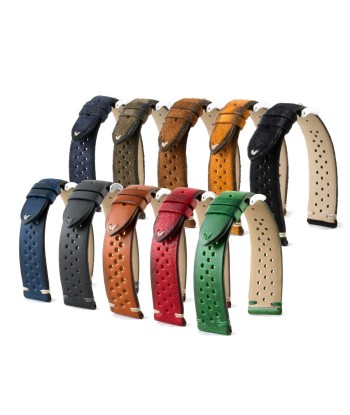 ​Vintage "Driver" strap - Leather watch band - Calf (black, grey, brown, blue, red, green, kaki) Les magasins à Paris et en Île-de-France