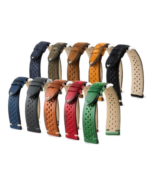 ​Vintage "Driver" strap - Leather watch band - Calf (black, grey, brown, blue, red, green, kaki) Les magasins à Paris et en Île-de-France