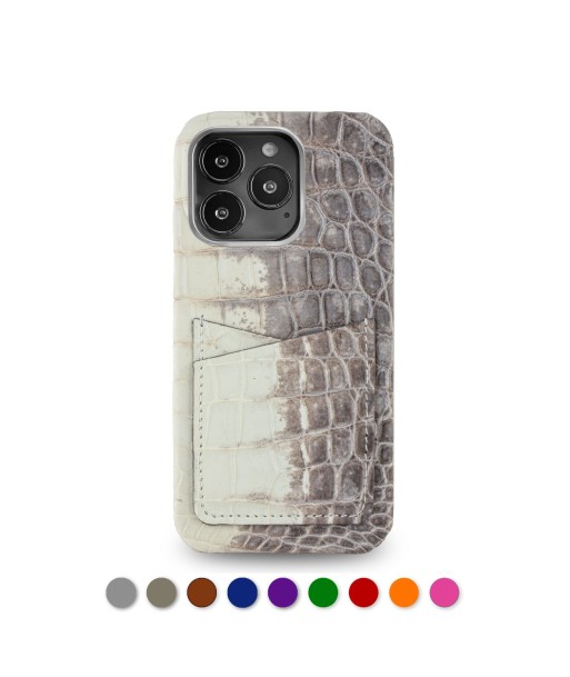 Coque cuir " Card case " Himalaya pour iPhone 15, 14 & 13 ( Pro / Pro Max ) - Alligator / Crocodile brillant des détails fins