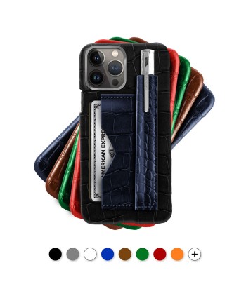 Coque cuir "Business case" étui cartes et stylo pour iPhone 15, 14 & 13 Pro Max - Alligator commande en ligne