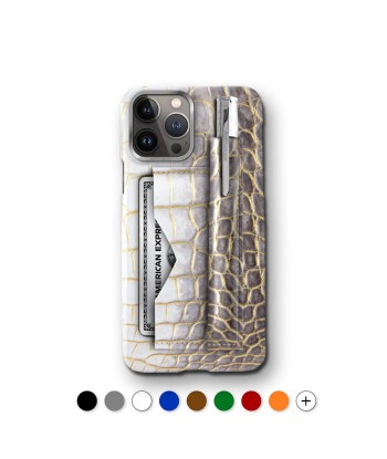 Coque cuir "Business case" pour iPhone 15, 14 & 13 Pro Max avec etui carte et stylo - Alligator Himalaya est présent 