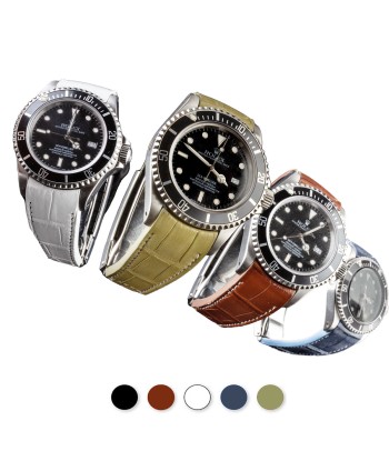 Rolex – Bracelet-montre cuir R Strap – Alligator couture blanche (noir, marron, bleu, blanc, kaki clair) en ligne