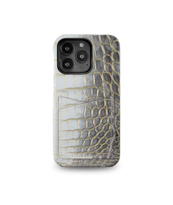 Coque cuir " Card case " Himalaya pour iPhone 15, 14 & 13 ( Pro / Pro Max ) - Alligator / Crocodile brillant des détails fins