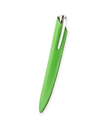 Stylo bille et son étui en cuir "Essential" – Acier rhodium / Doré / Noir - Veau grainé (noir, bleu, vert...) de votre