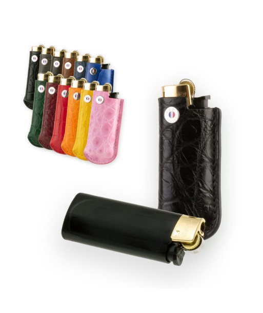 Briquet et son étui cuir "Essential" - Alligator (noir, bleu, vert, marron, orange...) online