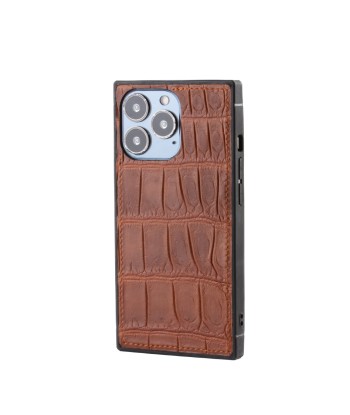 Vente exclusive - Coque "Square case" cuir pour iPhone 13 Pro - Alligator marron 2 pas chere