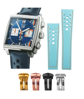 Tag Heuer Monaco "Gulf" - Bracelet-montre cuir - Buffle bleu la livraison gratuite