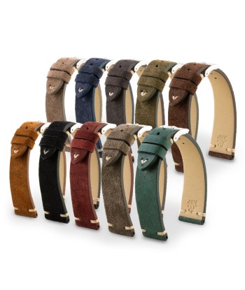 Vintage strap - Leather watch band - Calf suede (black, grey, brown, blue, red, green, kaki...) basket pas cher