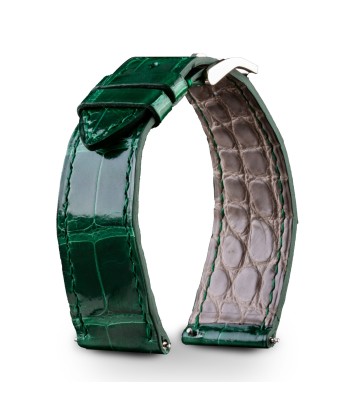 Leather watch band - Anatole Baker - Green glossy alligator d'Europe débarque