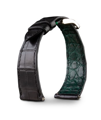 Leather watch band - Anatole Baker - Black alligator with Green lining en ligne des produits 