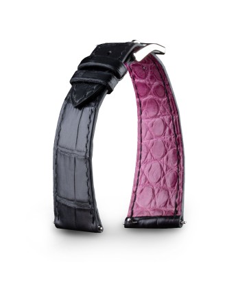 Leather watch band - Anatole Baker - Black alligator with Pink lining Venez découvrir notre 