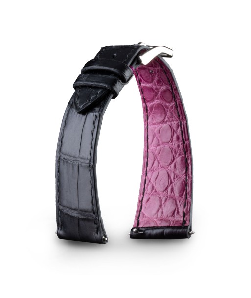 Leather watch band - Anatole Baker - Black alligator with Pink lining Venez découvrir notre 