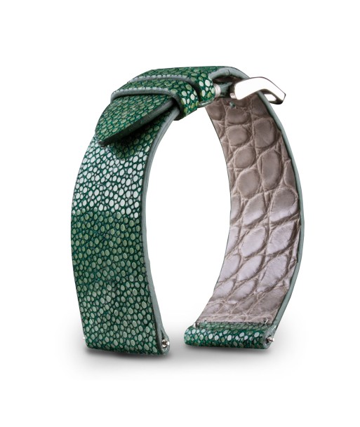 Leather watch band - Anatole Baker - Green stingray des créatures d'habitude