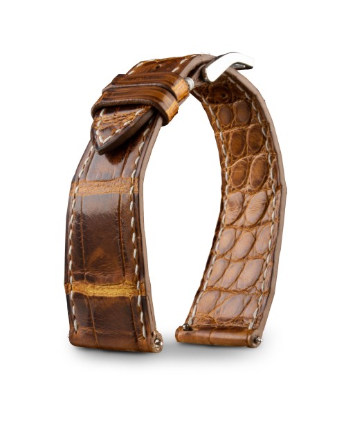 Leather watch band - Anatole Baker - Waxed brown alligator plus qu'un jeu 