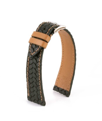 Leather watch-band - Braided calf strap (black, blue, brown...) pas cher