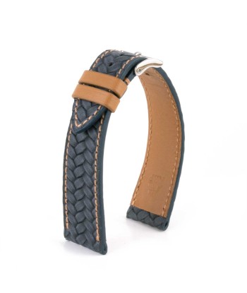 Leather watch-band - Braided calf strap (black, blue, brown...) pas cher