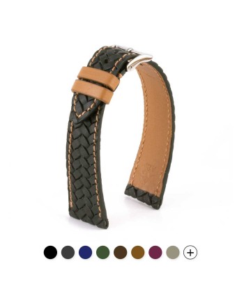 Leather watch-band - Braided calf strap (black, blue, brown...) pas cher