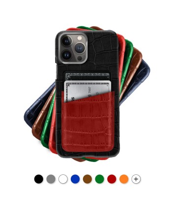 Leather iPhone "Card case" / cover with credit card pocket - iPhone 15 14 & 13 ( All models ) - Genuine alligator Dans la société mordern