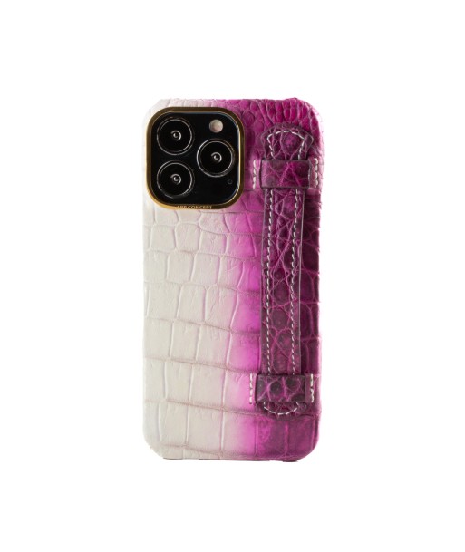 Clearance Sale - Leather iPhone HIMALAYA strap case - iPhone 13 Pro - Fuchsia Himalaya crocodile Les magasins à Paris et en Île-de-France