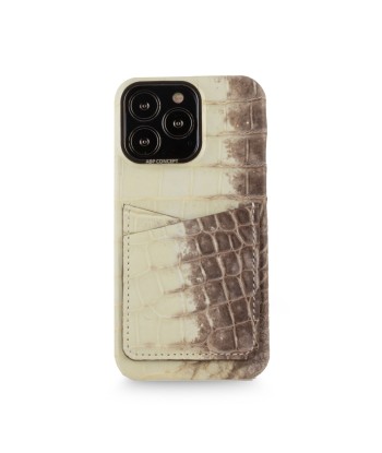 Clearance Sale - Leather iPhone HIMALAYA double card case - iPhone 13 Pro - Dark Himalaya crocodile 5 de pas cher