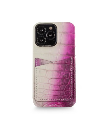 Clearance Sale - Leather iPhone HIMALAYA double card case - iPhone 13 Pro - Fuchsia Himalaya crocodile pas cheres