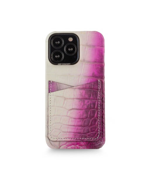 Clearance Sale - Leather iPhone HIMALAYA double card case - iPhone 13 Pro - Fuchsia Himalaya crocodile pas cheres