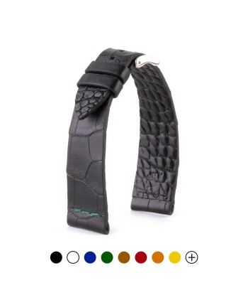 Leather watch strap - Sustainable alligator with contrasted stitching (black, blue, green, red...) les ctes