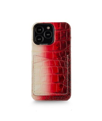 Clearance Sale - Leather iPhone HIMALAYA double card case - iPhone 13 Pro - Red Himalaya crocodile 50% de réduction en Octobre 2024