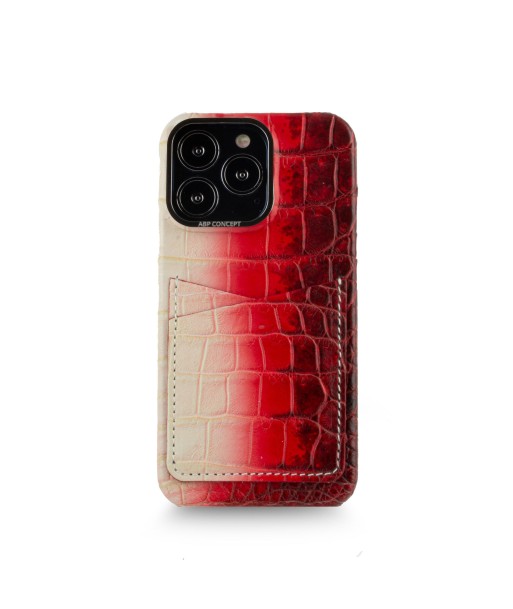 Clearance Sale - Leather iPhone HIMALAYA double card case - iPhone 13 Pro - Red Himalaya crocodile 50% de réduction en Octobre 2024