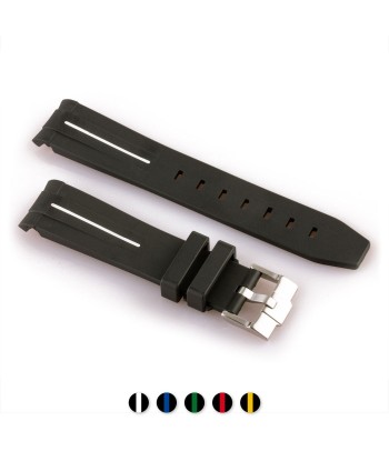 ​Rolex - FKM Rubber integrated watch band with tang buckle - Black rubber with stripe (blue, green, red...) plus qu'un jeu 