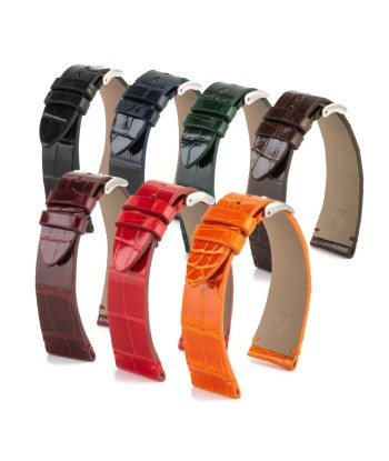 ​"Retro" watchband - Shiny alligator leather strap (black, blue, green, brown, burgundy, red, orange) Fin de série