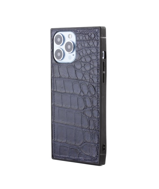 Clearance Sale - Leather iPhone "Square Case" - iPhone 13 Pro Max - Navy blue alligator des créatures d'habitude