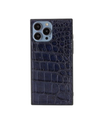 Clearance Sale - Leather iPhone "Square Case" - iPhone 13 Pro Max - Navy blue alligator des créatures d'habitude