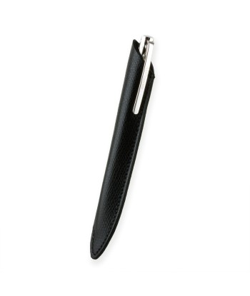 "Essential" Ballpoint pen leather case - Rhodium steel, gold colored steel or black PVD finish - Grained calf de la marque