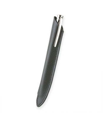 "Essential" Ballpoint pen leather case - Rhodium steel, gold colored steel or black PVD finish - Grained calf de la marque