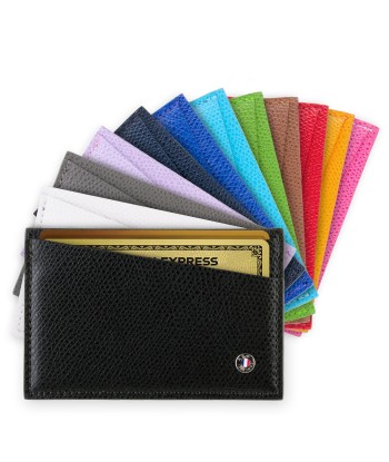 "Essential" leather card holder - Grained calf (black, blue, green, brown, orange...) de France