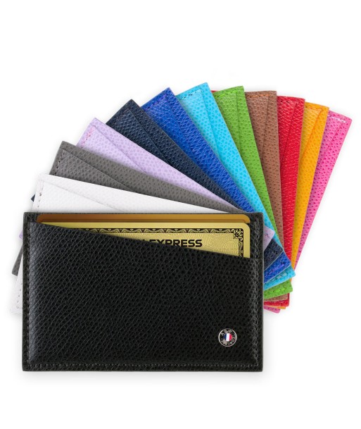 "Essential" leather card holder - Grained calf (black, blue, green, brown, orange...) de France